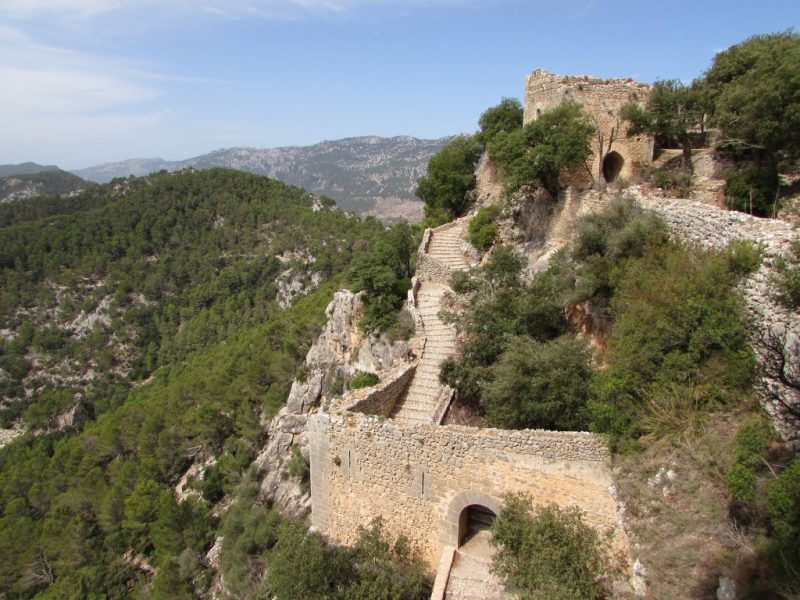Castle on a hilltop with access steps